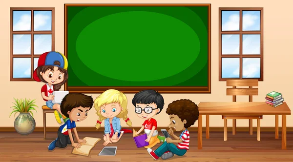 Viele Kinder lernen im Klassenzimmer — Stockvektor