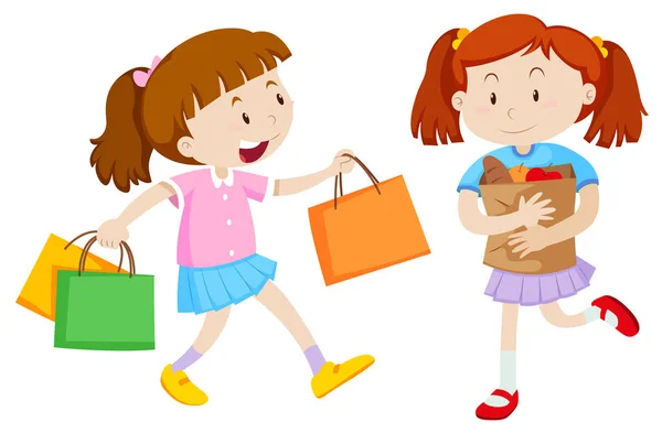 Twee meisjes met shopping tassen — Stockvector