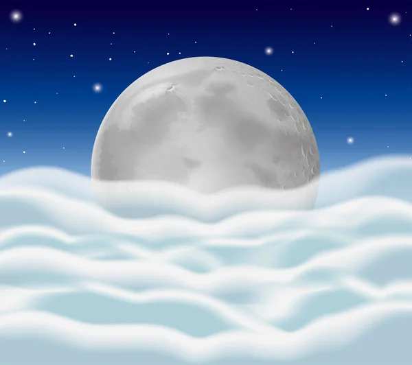 Luna llena y nubes esponjosas como fondo — Vector de stock