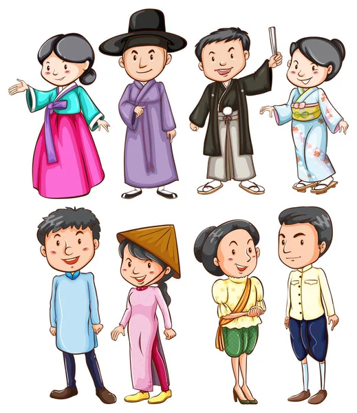 People in different countries in their costumes — Stock Vector