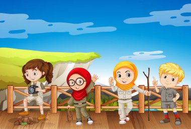 Dört çocuk safari kıyafeti Mountain