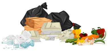 Pile of trash with papers and rotten food clipart