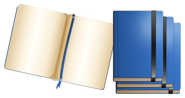 Blue notebooks in different sizes — Stock Vector