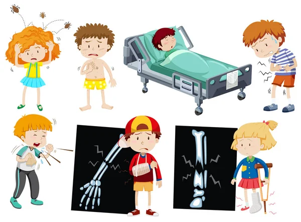 Niños con diferentes enfermedades — Archivo Imágenes Vectoriales