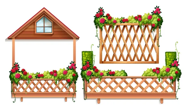 Fence design with roses and bush