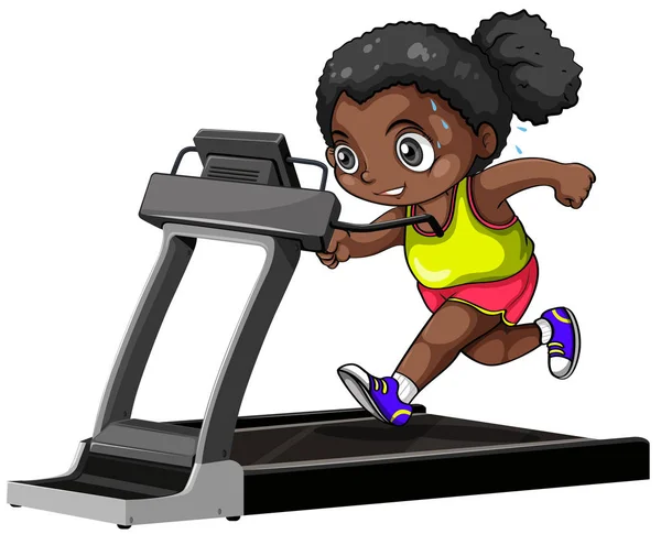 African american girl running on treadmill — Stock Vector