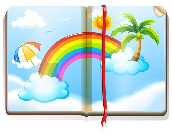 Buch mit Regenbogen am Himmel — Stockvektor
