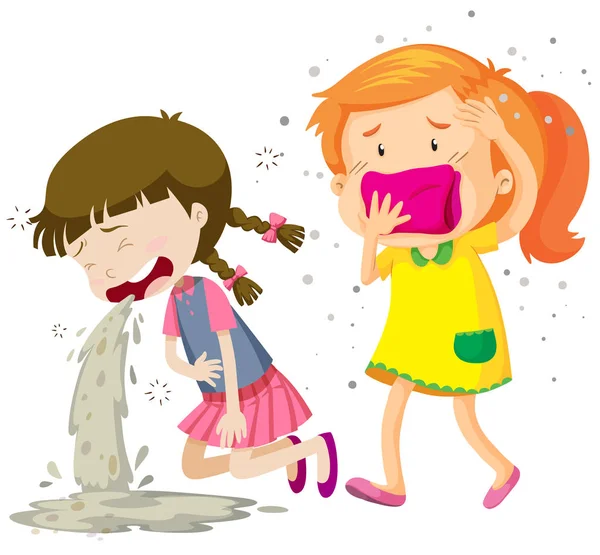 Two girls being sick — Stock Vector