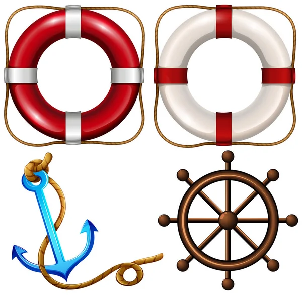 Símbolo marino con anillos de seguridad y ancla — Vector de stock