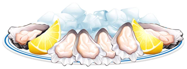 新鮮な牡蠣とレモン プレートの — ストックベクタ
