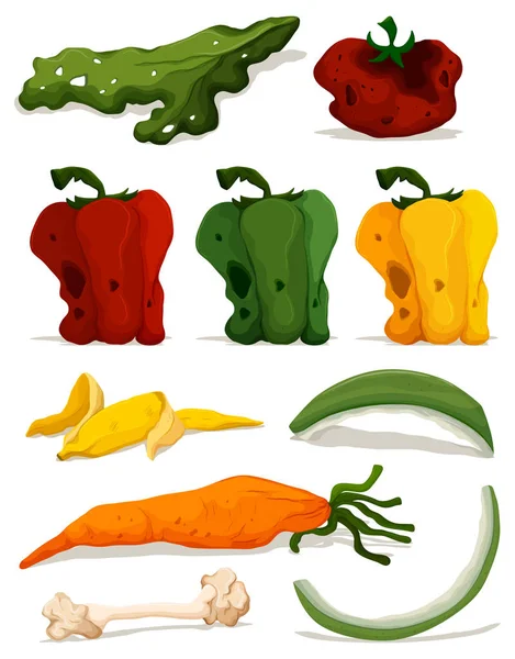 不同类型的腐烂的蔬菜 — 图库矢量图片