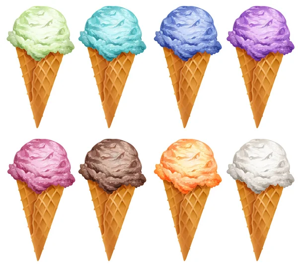 Set de helado en diferentes sabores — Vector de stock