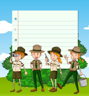 Dört park rangers ile kağıt şablonu