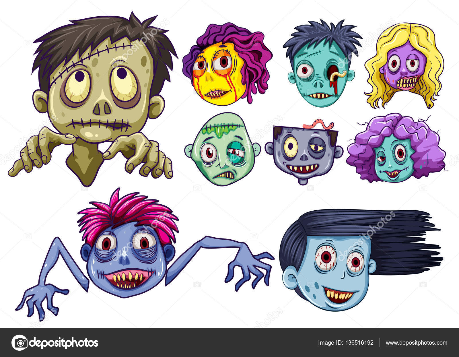 Download Set Of Zombie Heads Vector Image By C Blueringmedia Vector Stock 136516192