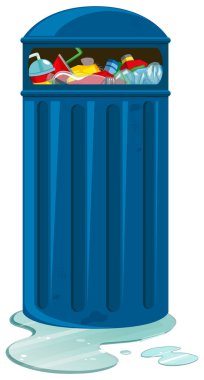 Plastik şişe ve teneke kutular dolu çöp tenekesi