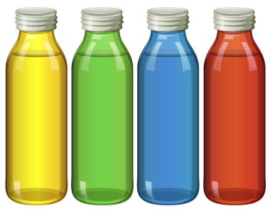 Four bottles in different colors clipart