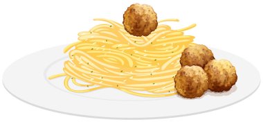Makarna ve köfte plaka üzerinde