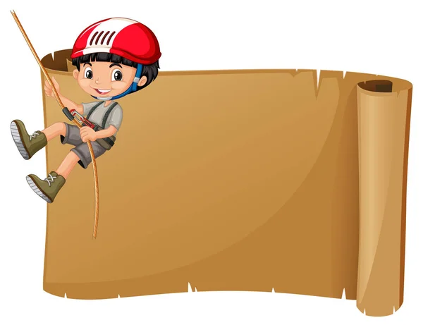 Papieren sjabloon met jongen touw klimmen — Stockvector