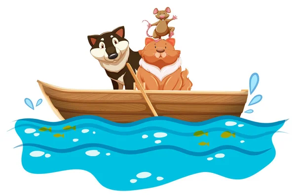 Кошка и собака в лодке — стоковый вектор