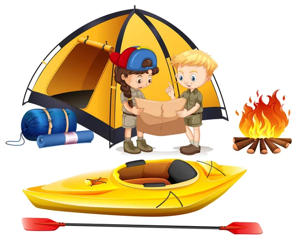 Pojke och flicka camping — Stock vektor