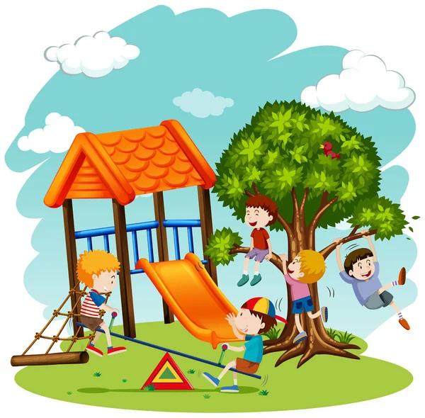 Many children playing in the playground — Stock Vector