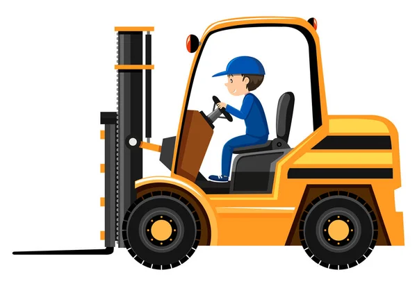 Male driver driving forklift — Stock Vector