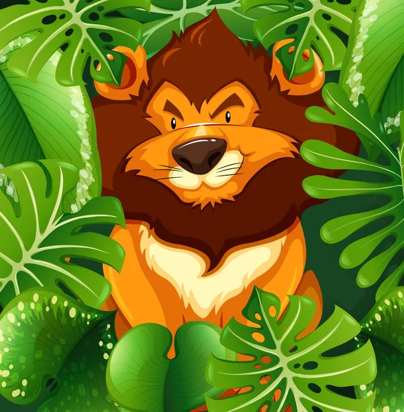 Wild lion in the green bush — Stock Vector