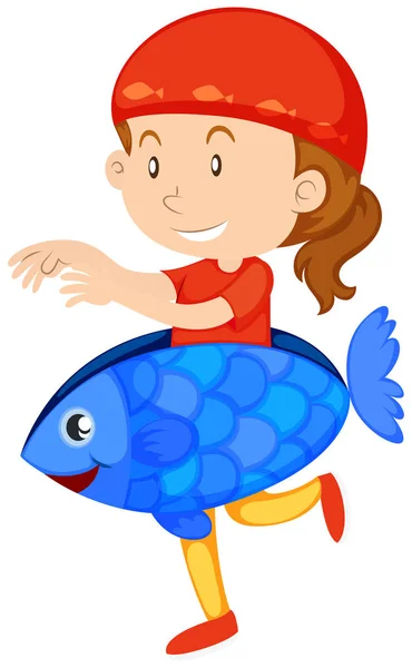 Petite fille en costume de poisson — Image vectorielle