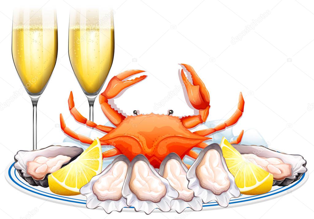 Plate of fresh crab and oysters