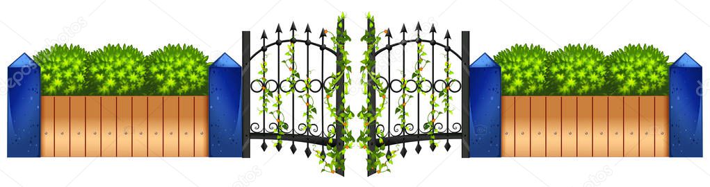 Metal fence and green bush