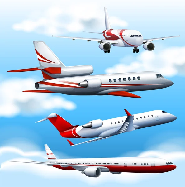 Flygplan i fyra olika vinklar — Stock vektor