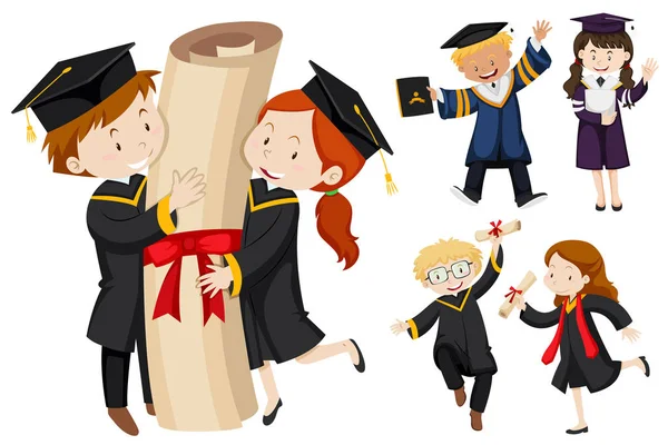 Personas en vestido de graduación — Vector de stock