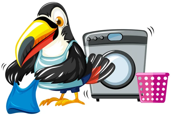 Toucan vaske klær med vaskemaskin – stockvektor