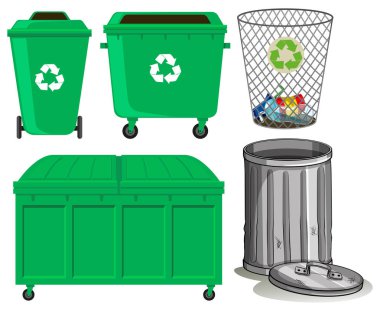 Geri dönüşüm işareti ile yeşil trashcans