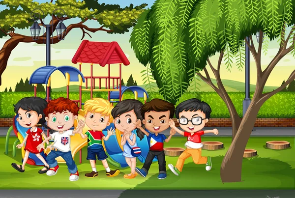Many kids in the park — Stock Vector