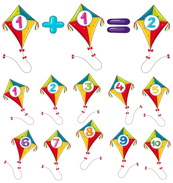 Cerfs-volants et numéros colorés — Image vectorielle