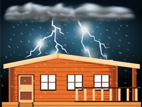 Escena con tormentas eléctricas sobre la casa — Vector de stock