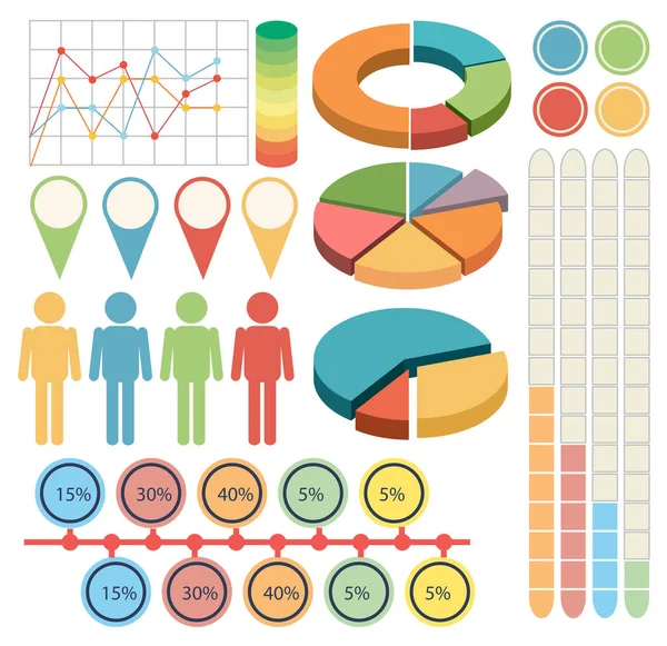 Infografía con personas y gráficos en cuatro colores — Archivo Imágenes Vectoriales