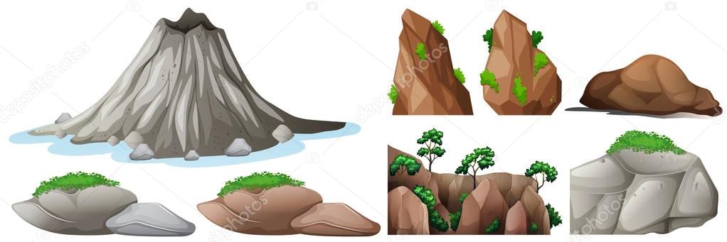 Nature elements with rocks and mountains