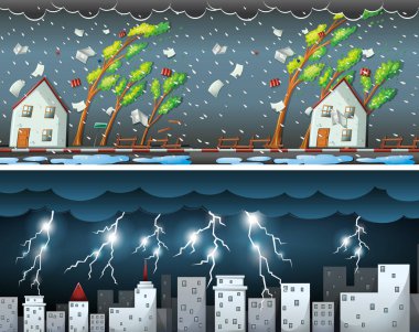 Gök gürültüsü ve fırtına ile iki sahne