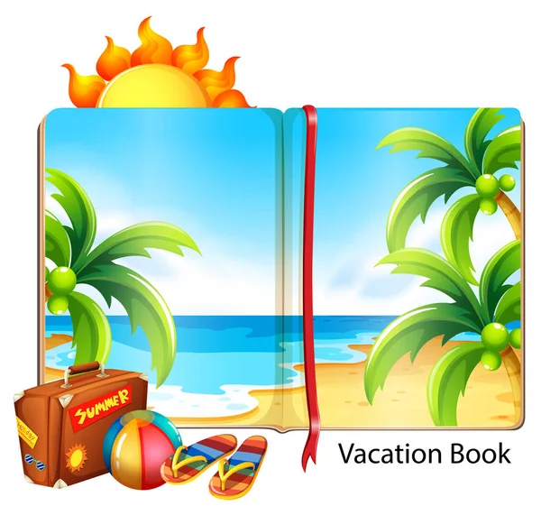 Vacation on the beach theme in the book — Stock Vector