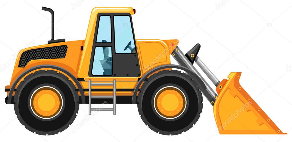 Bulldozer without driver on white background