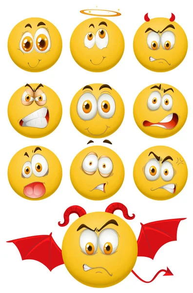 Yellow balls with facial expressions — Stock Vector