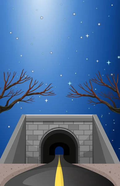 Escena con túnel por la noche — Vector de stock