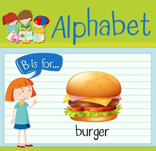 Flashcard lettre B est pour hamburger — Image vectorielle