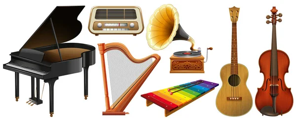 Diferentes tipos de instrumentos de música clásica — Vector de stock