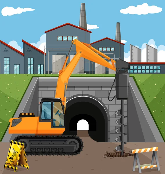 Road construction scene with driller — Stock Vector