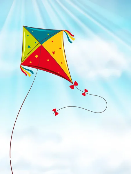 Aquilone colorato che vola nel cielo blu — Vettoriale Stock