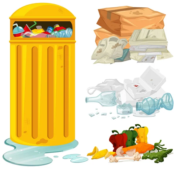 Dirty trash and garbage bin — Stock Vector