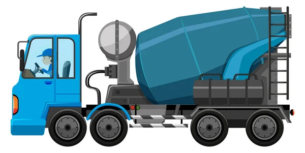 Blue cement truck with driver — Stock Vector